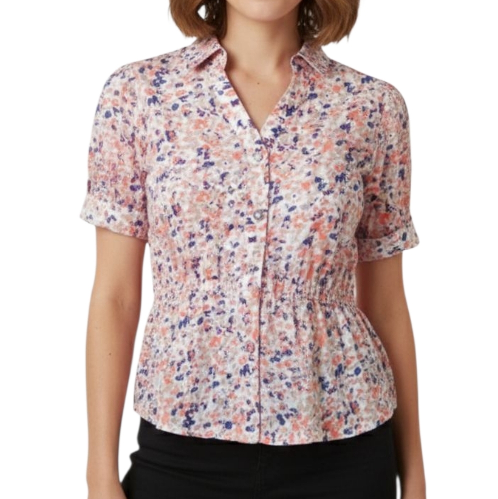 Guess women's floral button front v-neck blouse